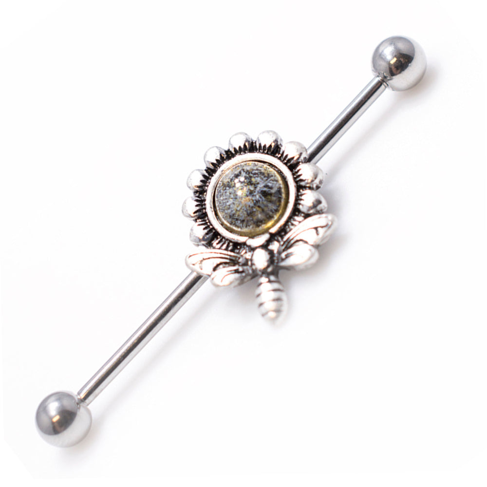Surgical Steel 14 Gauge Industrial Barbell with Antique Flower Bee - photo 2