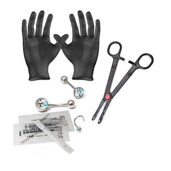 Surgical Steel Beginner Piercing Kit 14, 16 & 18 Gauge with Forceps
