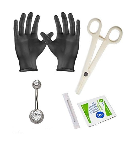 Surgical Steel Beginner Piercing Kit 14, 16 & 18 Gauge with Forceps