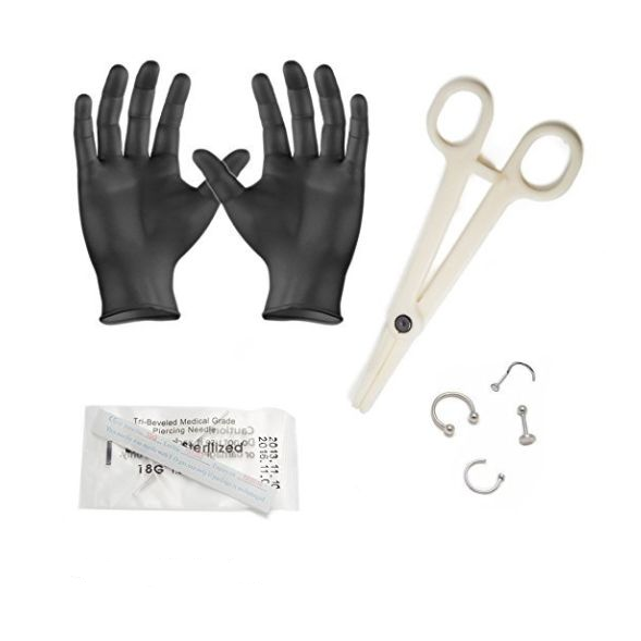 Surgical Steel Beginner Piercing Kit 14, 16 & 18 Gauge with Forceps