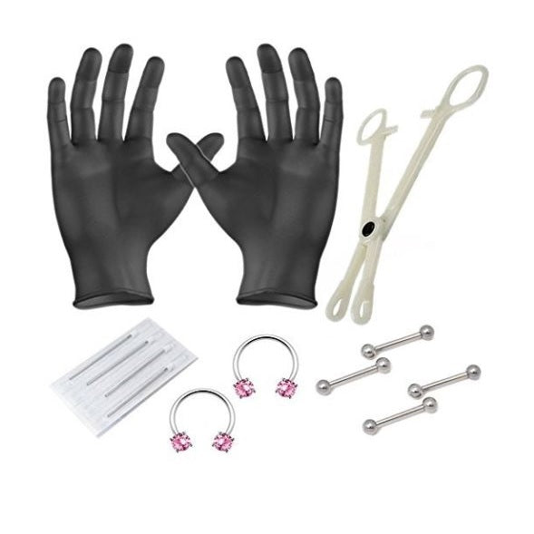 Surgical Steel Beginner Piercing Kit 14, 16 & 18 Gauge with Forceps
