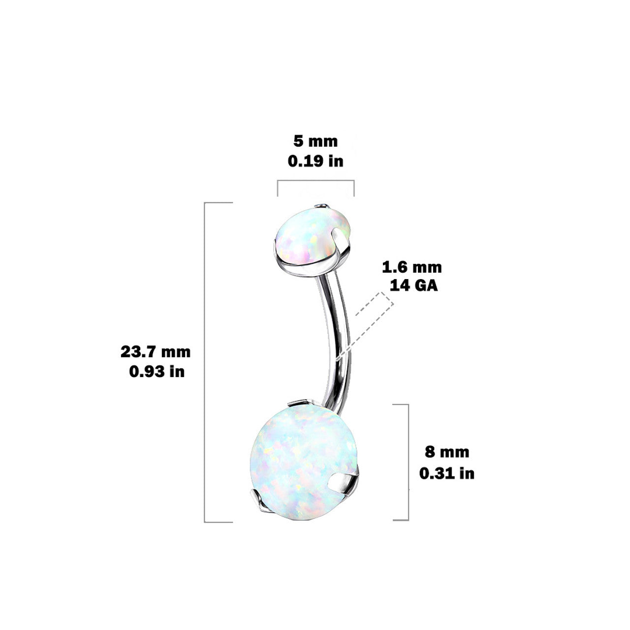 Titanium Belly Ring 14 Gauge Internally Threaded Double Round Opals