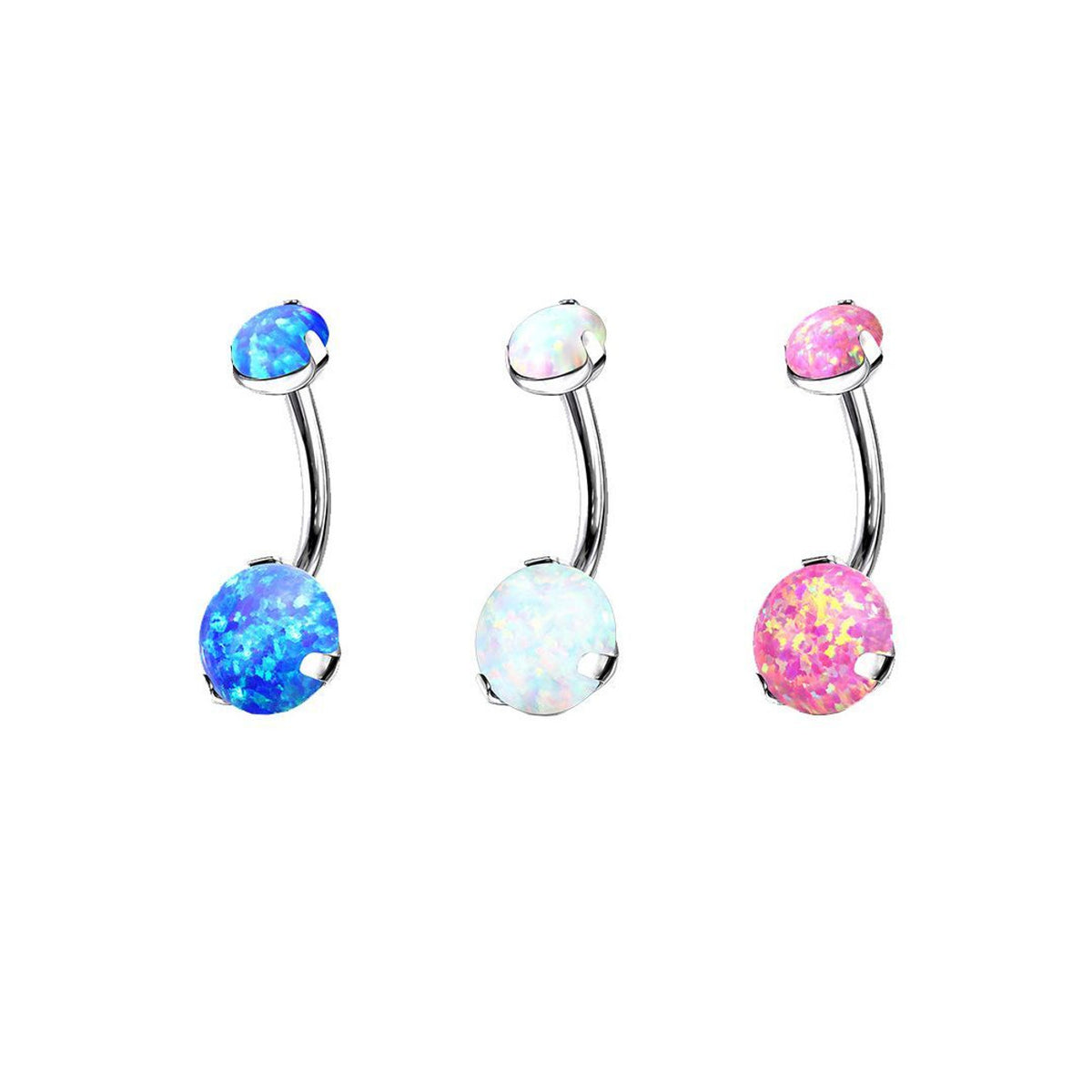 Titanium Belly Ring 14 Gauge Internally Threaded Double Round Opals - Kruelty