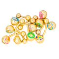 Gold IP Surgical Steel Belly Rings CZ Flower & Sun Designs - 10 Pack