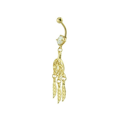 Gold Ion Plated Surgical Steel Belly Ring with CZ Dreamcatcher - photo 2