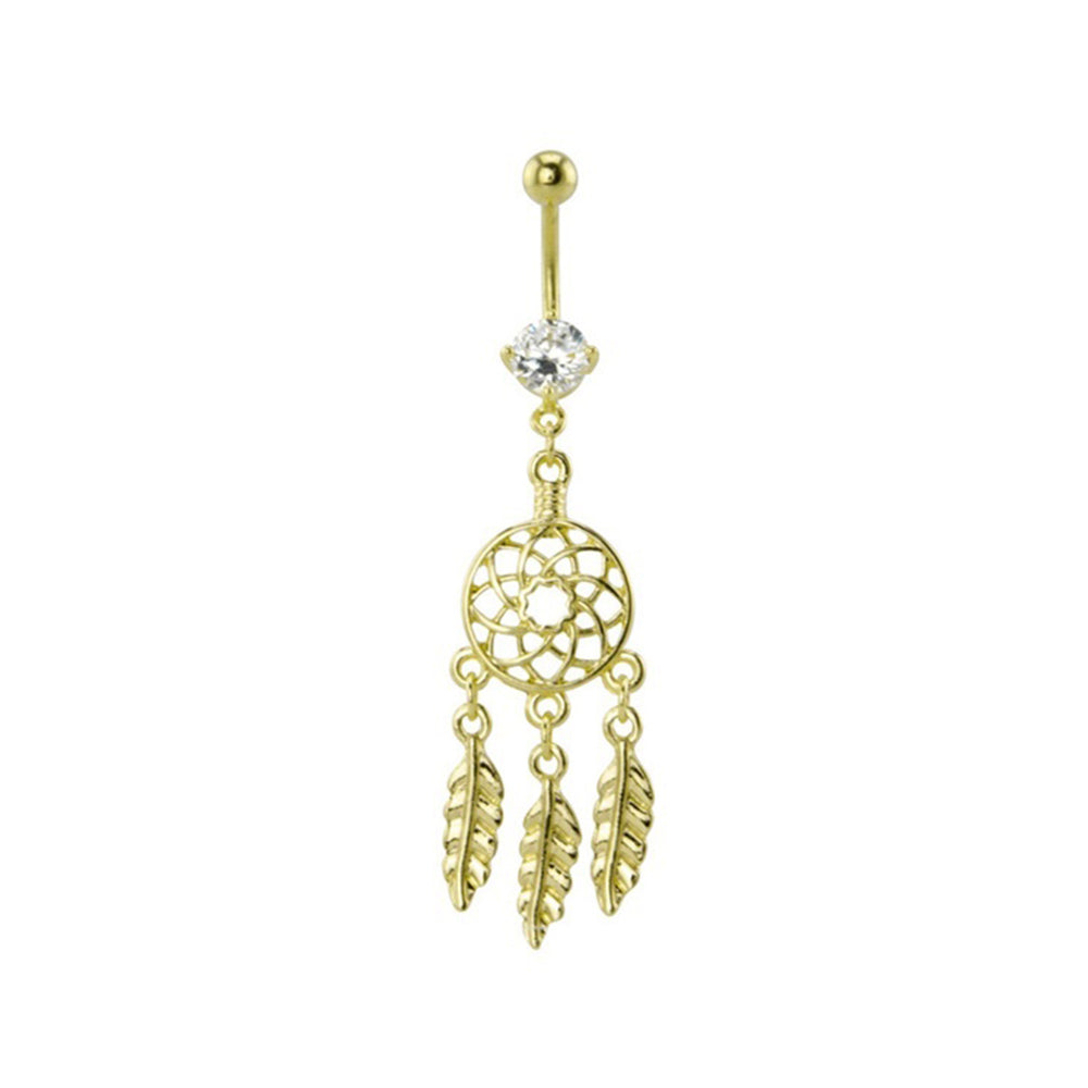 Gold Ion Plated Surgical Steel Belly Ring with CZ Dreamcatcher
