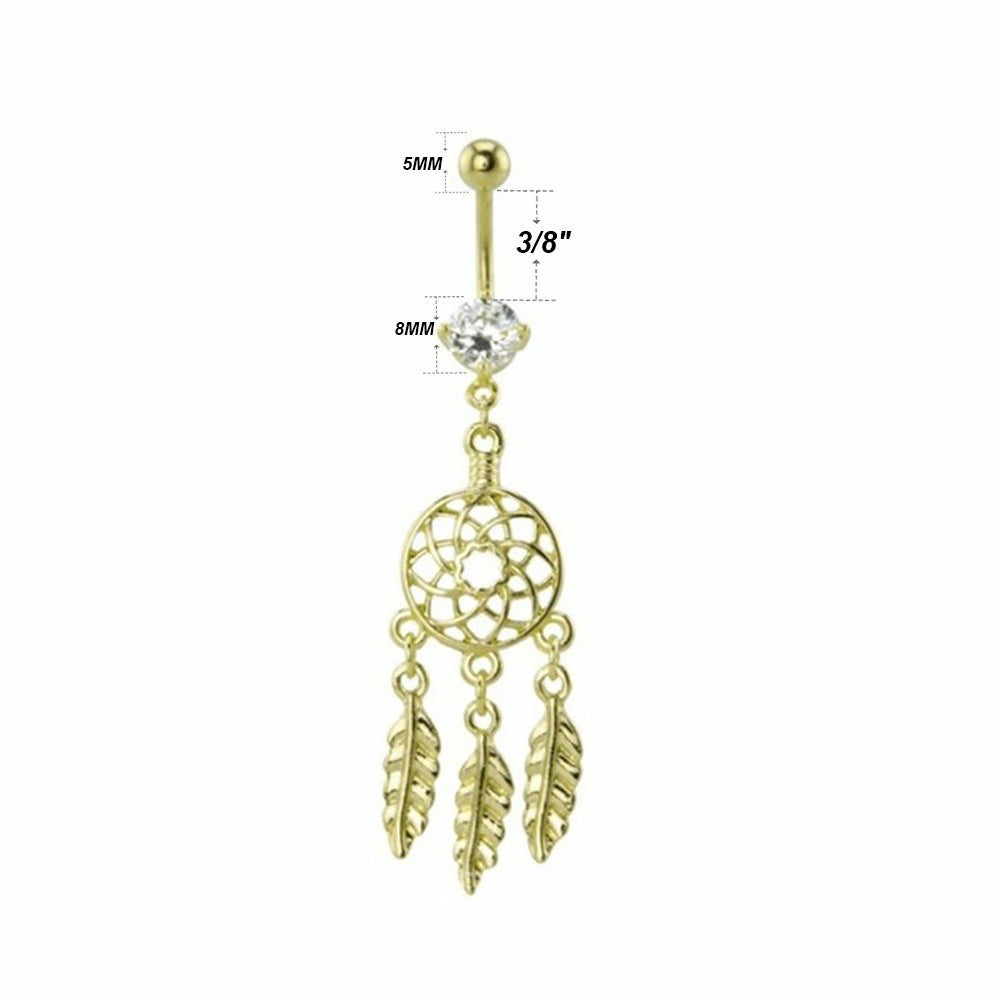 Gold Ion Plated Surgical Steel Petite Dreamcatcher Dangle Belly Ring