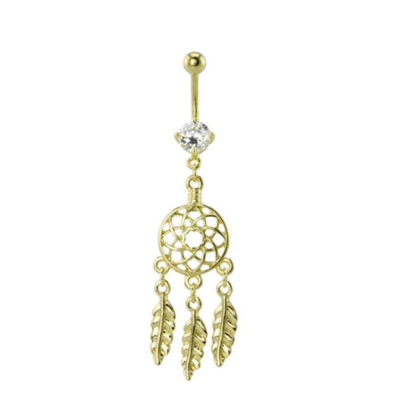 Gold Ion Plated Surgical Steel Petite Dreamcatcher Dangle Belly Ring