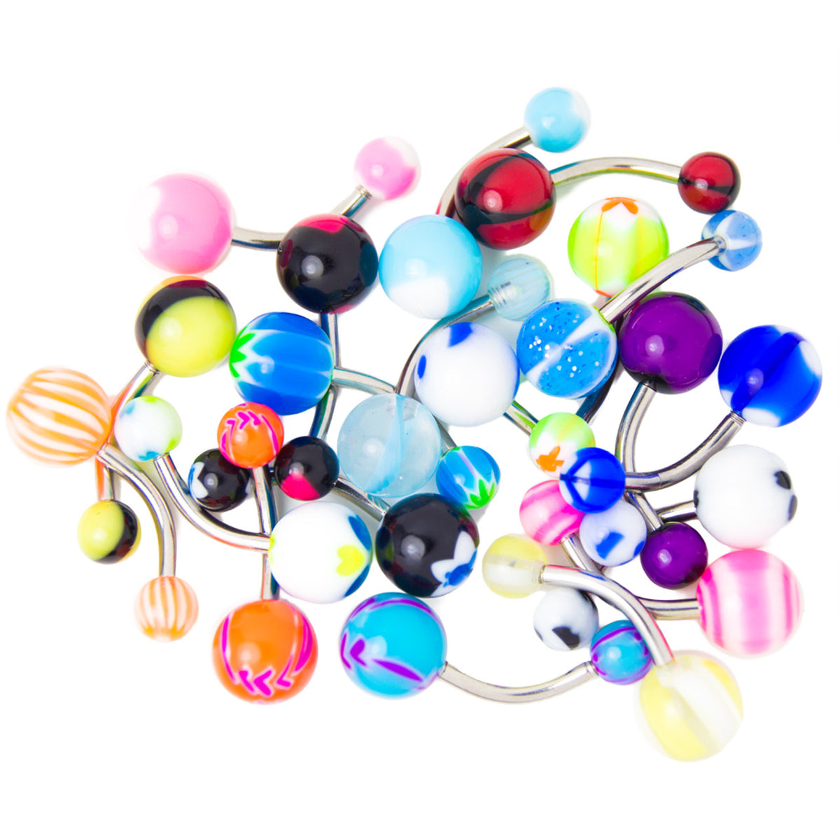 Surgical Steel Belly Button Ring 14 Gauge with Mixed Acrylic - 20 Pack - Kruelty