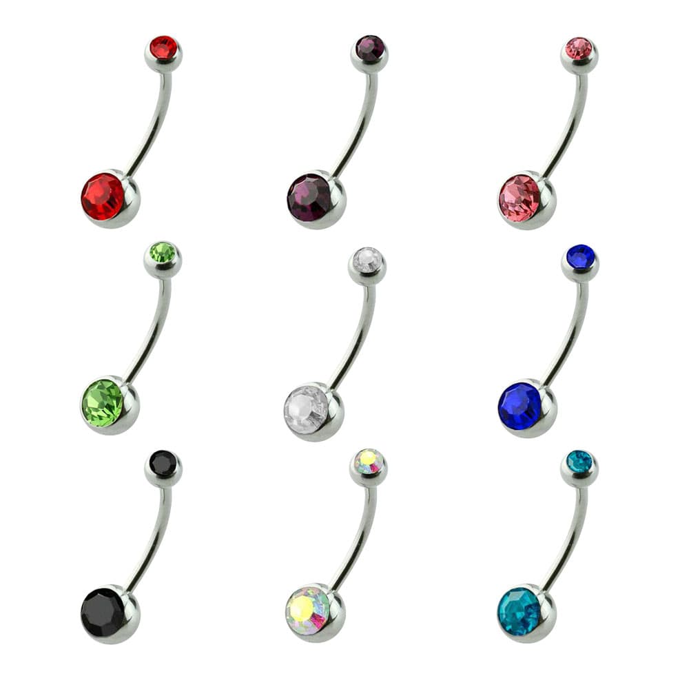 Surgical Steel 14 Gauge Long Belly Button Ring with CZ - 16mm Bar