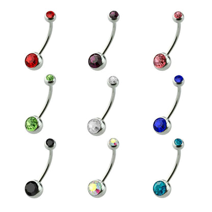 Surgical Steel 14 Gauge Long Belly Button Ring with CZ - 16mm Bar