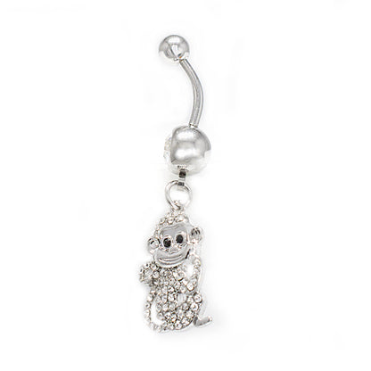 Surgical Steel 14 Gauge Belly Ring with Monkey Dangle and Clear CZ - photo 2