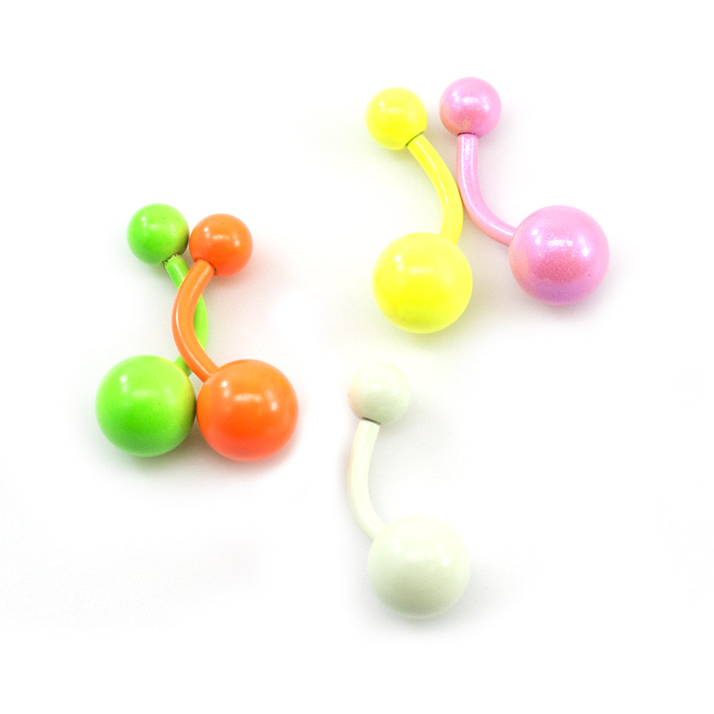 Surgical Steel 14 Gauge Colorful Enamel Belly Rings - 5 Pack