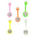 Surgical Steel 14 Gauge Enamel Belly Rings with Press Fit CZ - 5 Pack