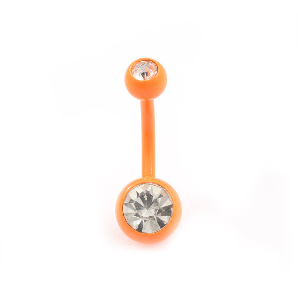 Surgical Steel 14 Gauge Enamel Belly Rings with Press Fit CZ - 5 Pack