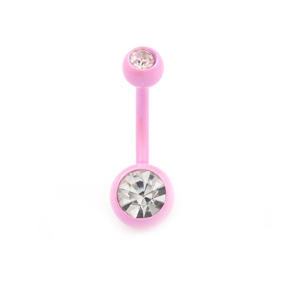 Surgical Steel 14 Gauge Enamel Belly Rings with Press Fit CZ - 5 Pack