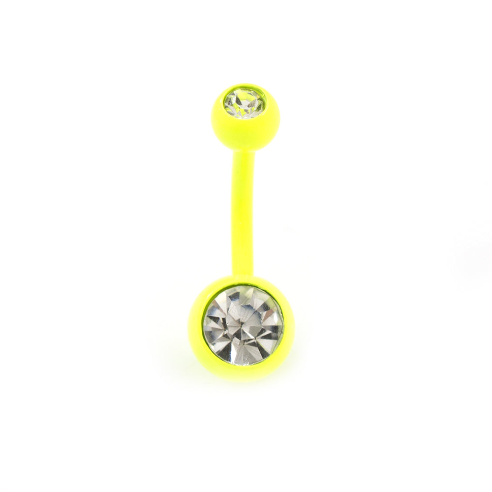 Surgical Steel 14 Gauge Enamel Belly Rings with Press Fit CZ - 5 Pack