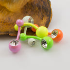 Surgical Steel 14 Gauge Enamel Belly Rings with Press Fit CZ - 5 Pack