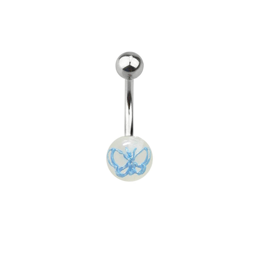 Surgical Steel 14 Gauge Belly Ring with Acrylic Butterfly Ball - photo 4
