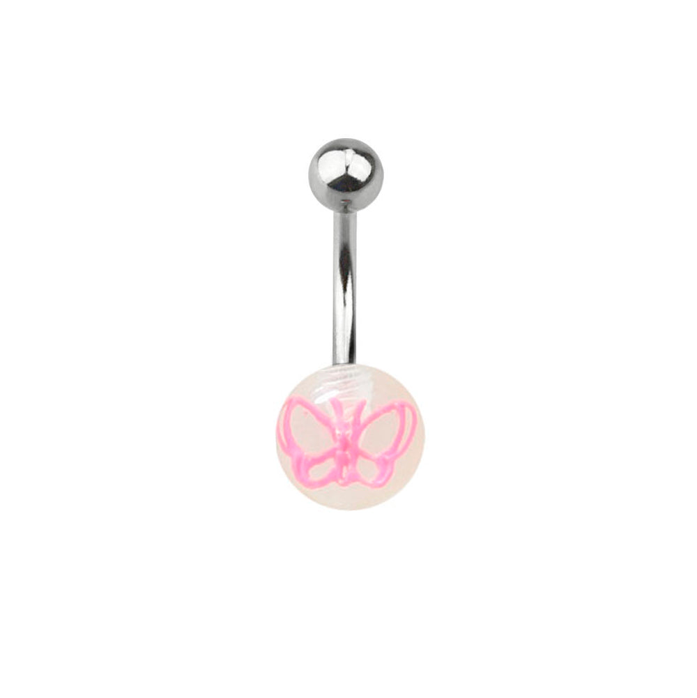 Surgical Steel 14 Gauge Belly Ring with Acrylic Butterfly Ball