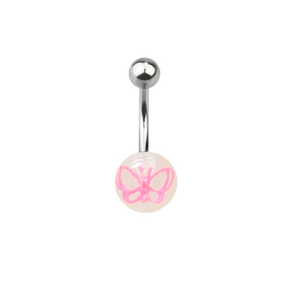 Surgical Steel 14 Gauge Belly Ring with Acrylic Butterfly Ball