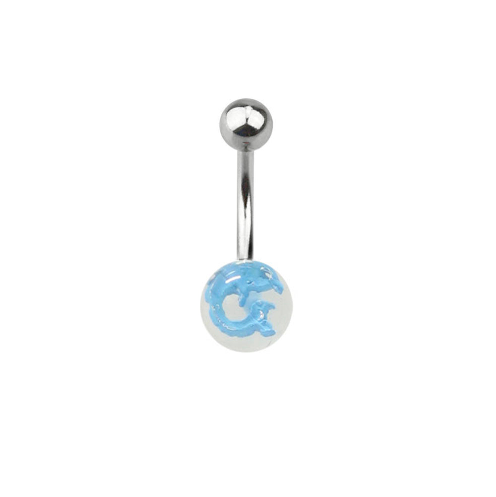 Surgical Steel 14 Gauge Belly Ring with Acrylic Dolphin Ball - photo 4