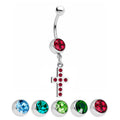 Surgical Steel 14 Gauge Belly Ring with Cross Dangle & CZ Gems