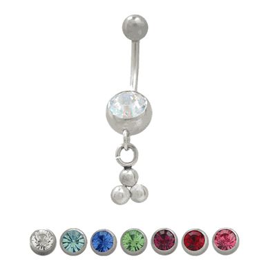 Surgical Steel 14 Gauge Belly Ring with Triple Ball Dangle