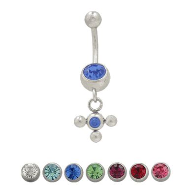 Surgical Steel 14 Gauge Belly Ring with Dangle Design Jewels