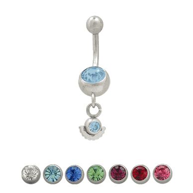 Surgical Steel 14 Gauge Belly Ring with Dangle Design & Jewels