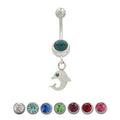 Surgical Steel 14 Gauge Belly Ring with Dangle Dolphin & Jewel