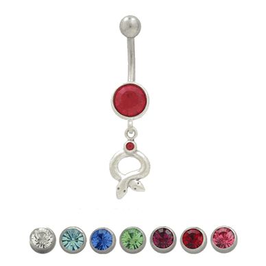 Surgical Steel 14 Gauge Belly Ring with Dangle Snake & Jewel