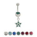 Surgical Steel 14 Gauge Belly Ring with Dangle Star & Jewel