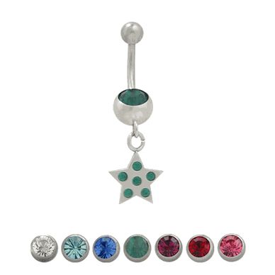 Surgical Steel 14 Gauge Belly Ring with Dangle Star & Jewel