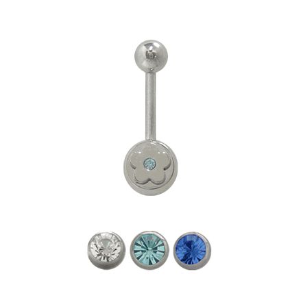 Surgical Steel 14 Gauge Belly Ring with Flower Design & Jewel