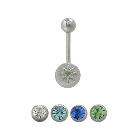 Surgical Steel 14 Gauge Belly Ring with Star Design & Jewel
