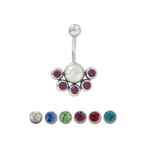 Surgical Steel 14 Gauge Belly Ring with 5 Jewel Design