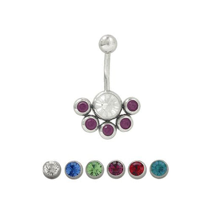 Surgical Steel 14 Gauge Belly Ring with 5 Jewel Design