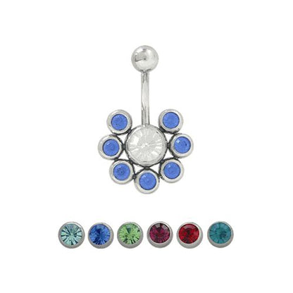 Surgical Steel 14 Gauge Belly Ring with 7 Jewel Design