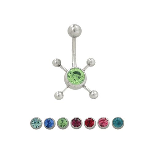 Surgical Steel 14 Gauge Belly Ring with Jewel and 4 Balls