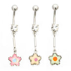 Surgical Steel 14 Gauge Pastel Dangling Flower CZ Belly Button Ring