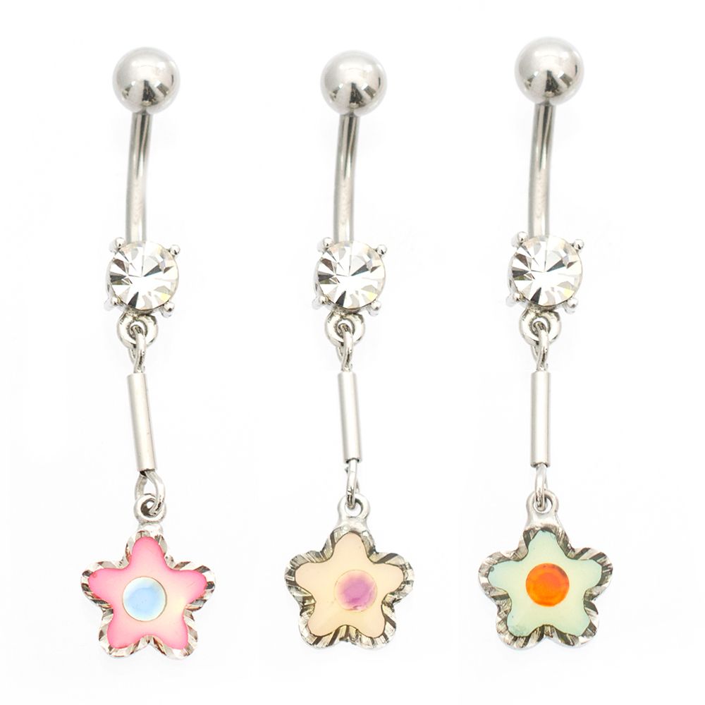 Surgical Steel 14 Gauge Pastel Dangling Flower CZ Belly Button Ring