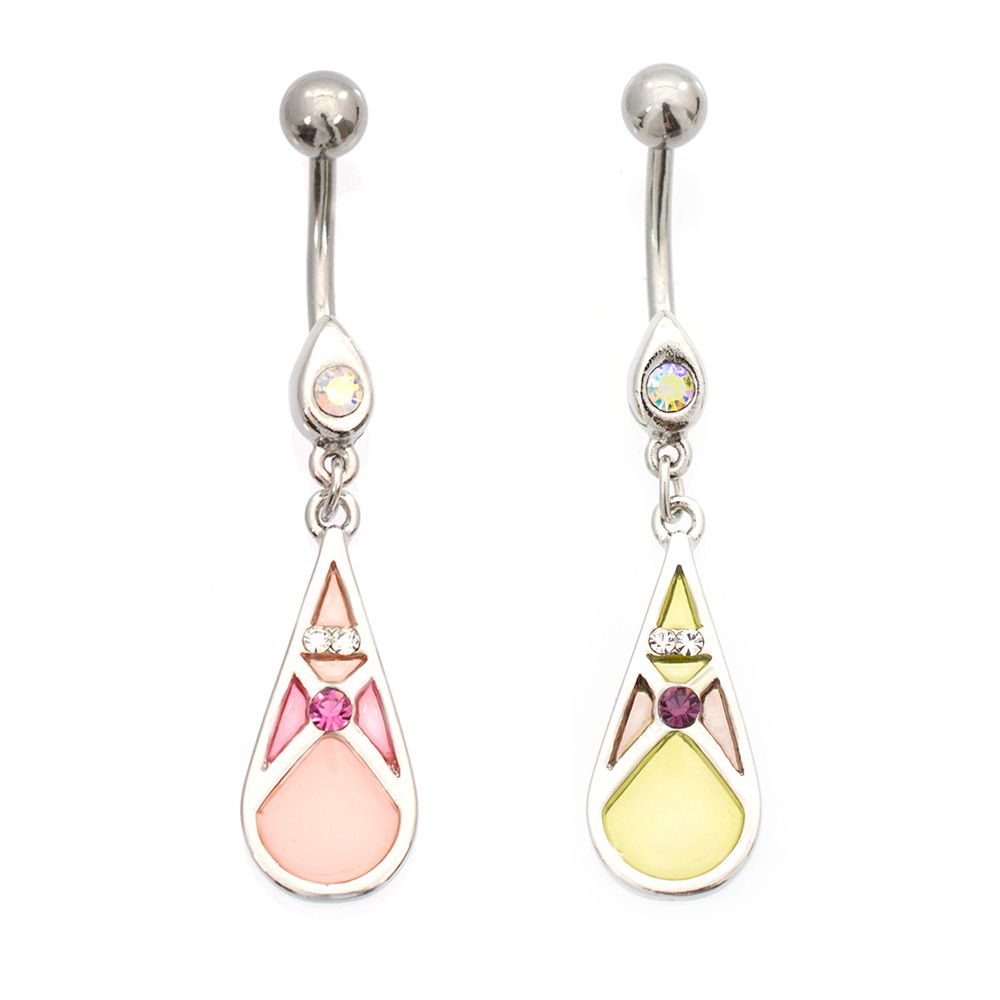 Surgical Steel 14 Gauge Luxe Modz Pastel Teardrop CZ Belly Ring