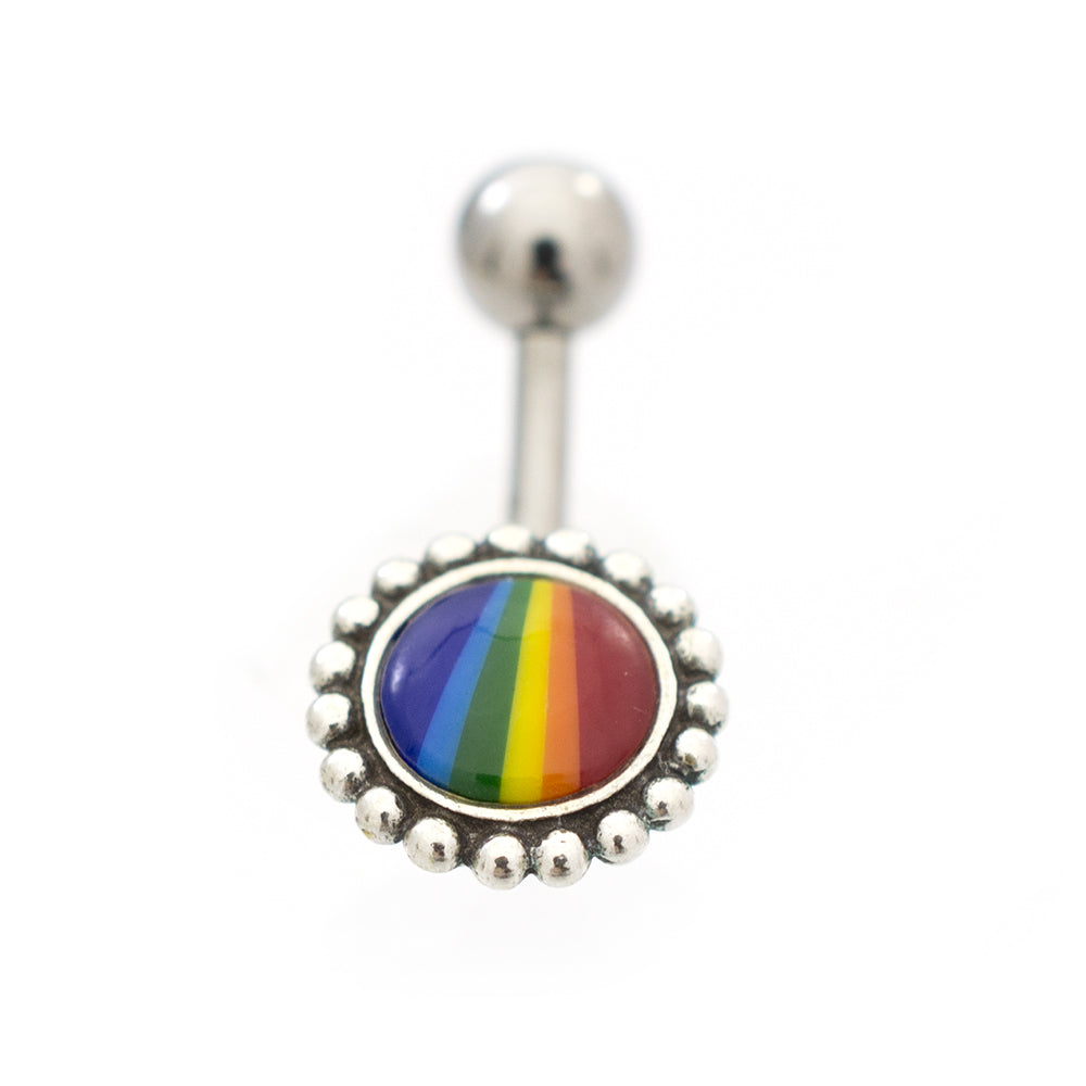 Surgical Steel 14 Gauge Belly Ring with Rainbow Flower Logo - photo 2