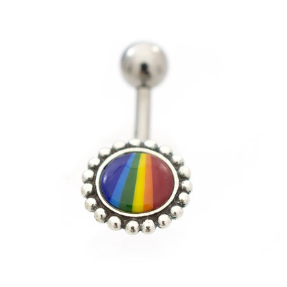Surgical Steel 14 Gauge Belly Ring with Rainbow Flower Logo - photo 2