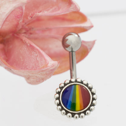 Surgical Steel 14 Gauge Belly Ring with Rainbow Flower Logo - photo 3