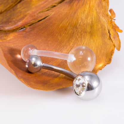 Surgical Steel 14 Gauge Belly Ring CZ with Free Clear Flexi Ring - photo 4
