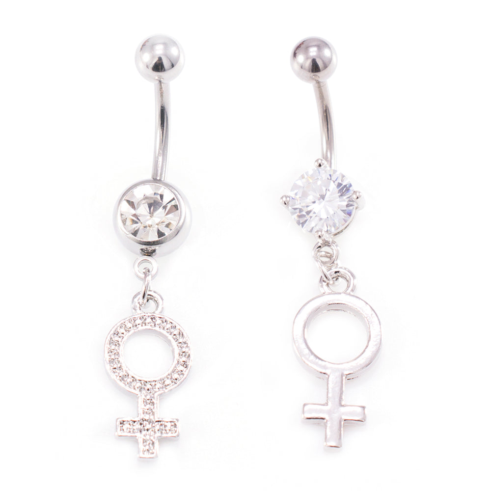 Surgical Steel 14 Gauge Belly Ring Clear CZ Female Symbol Sign