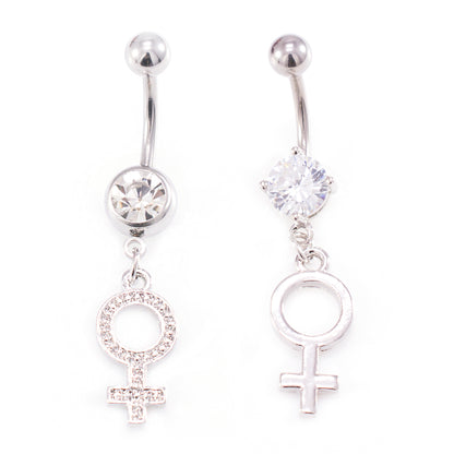 Surgical Steel 14 Gauge Belly Ring Clear CZ Female Symbol Sign