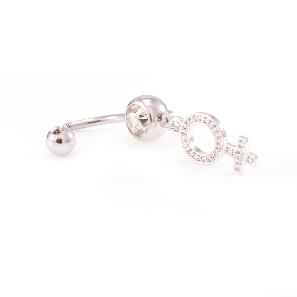 Surgical Steel 14 Gauge Belly Ring Clear CZ Female Symbol Sign - photo 2